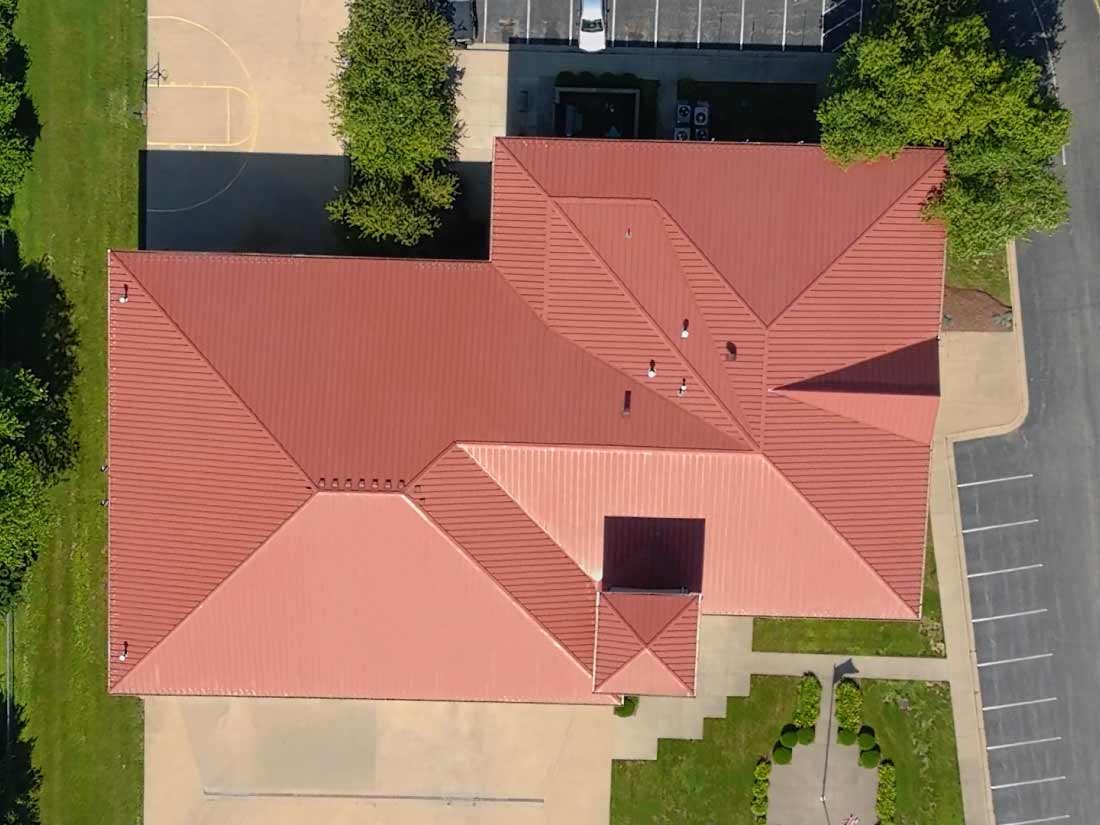 aerial view of fire house roof after cleaning