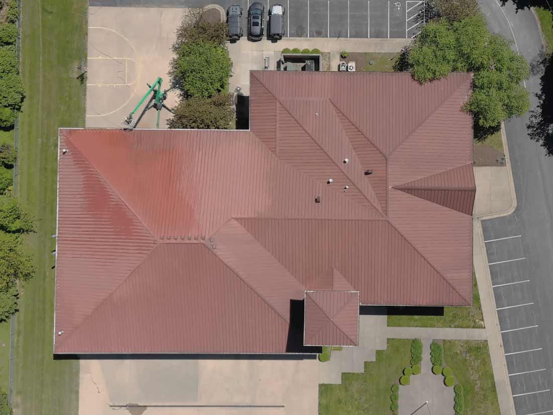 aerial view of fire house roof before cleaning